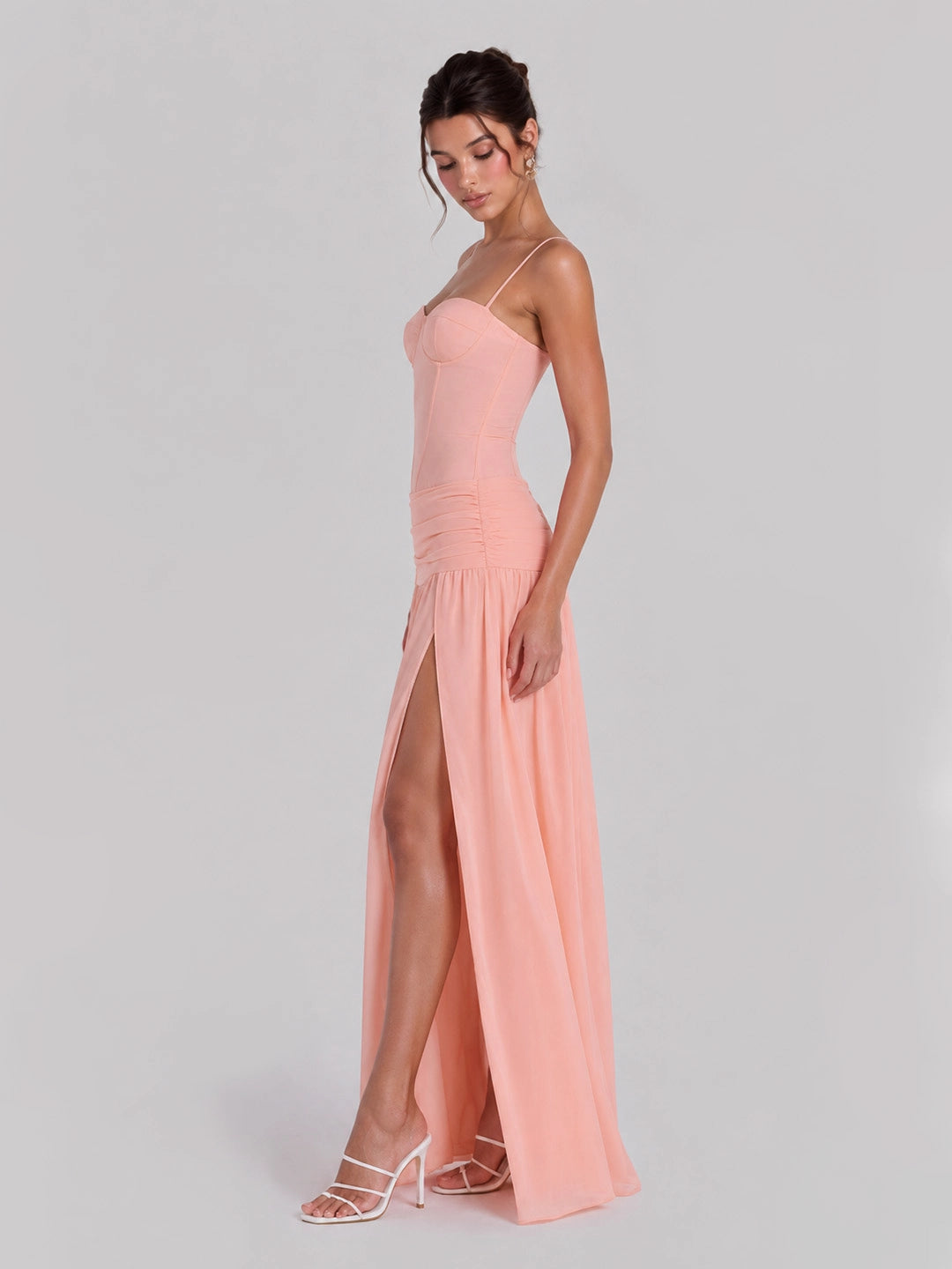 Lace-up Back Bustier Maxi with Ruching Detailing