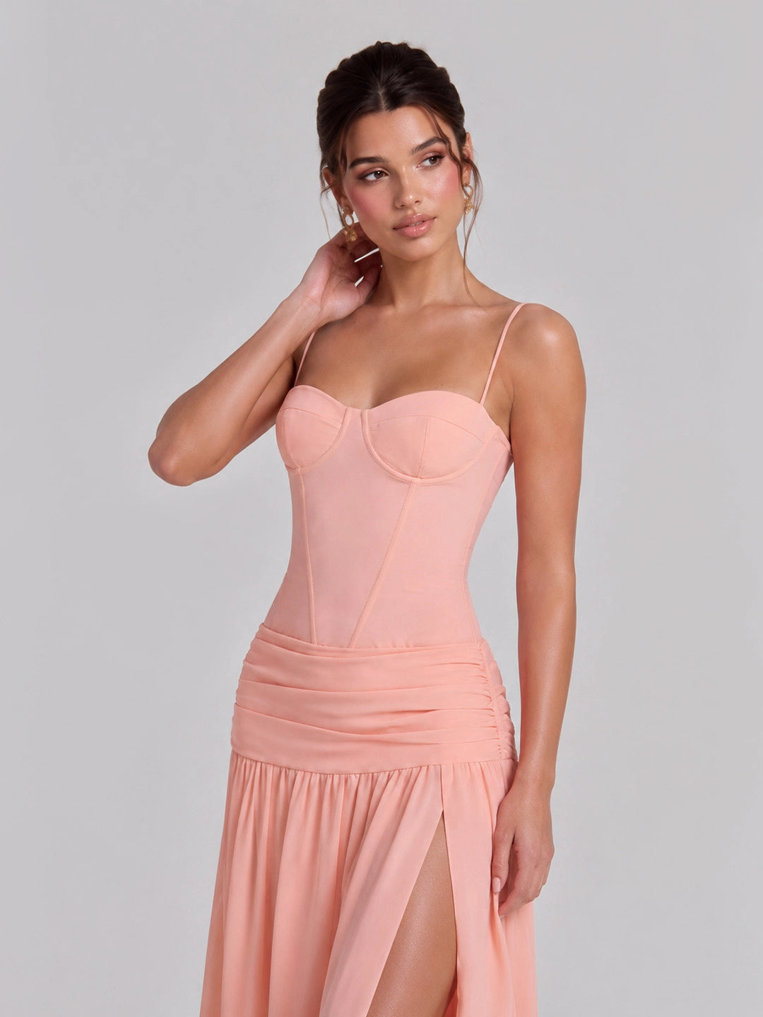 Lace-up Back Bustier Maxi with Ruching Detailing