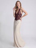 Lace Patchwork Stain Halter Maxi Dress