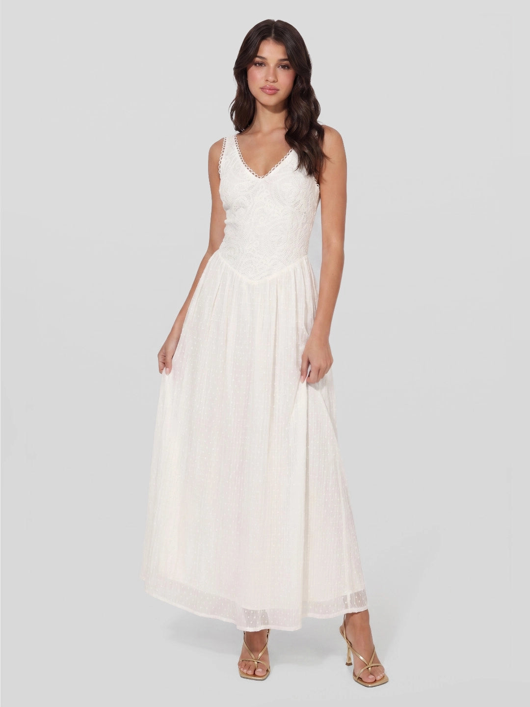 Jacquard Lace Bodice Maxi Dress