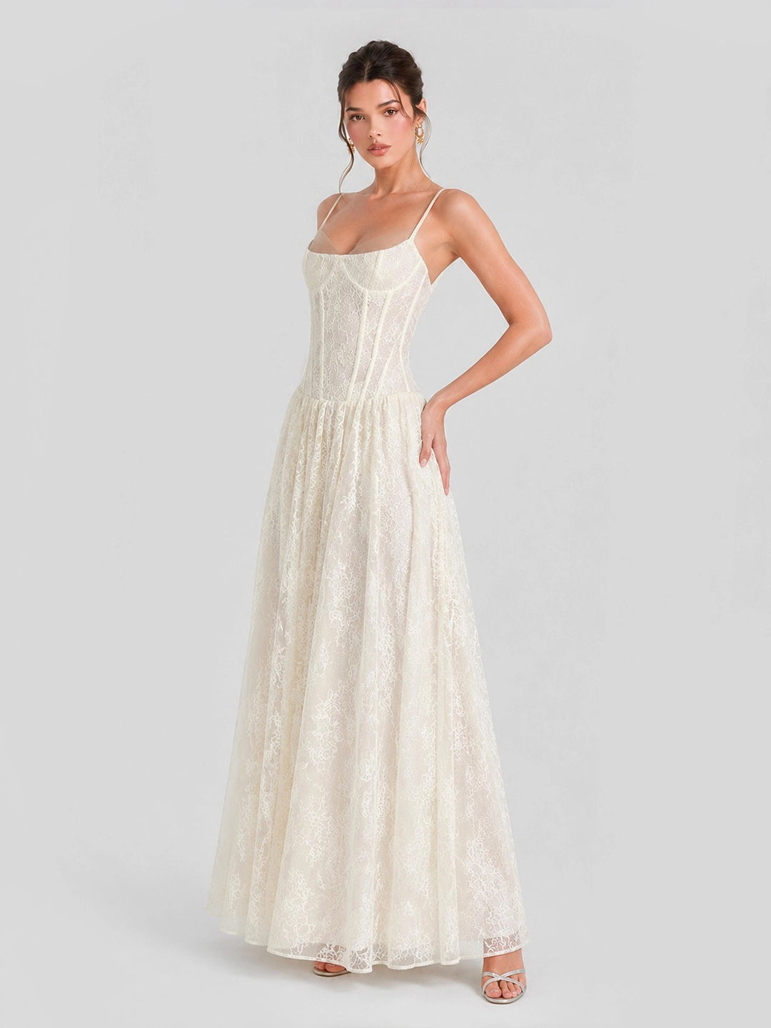 Lace Corset Lace-Up Back Maxi Dress