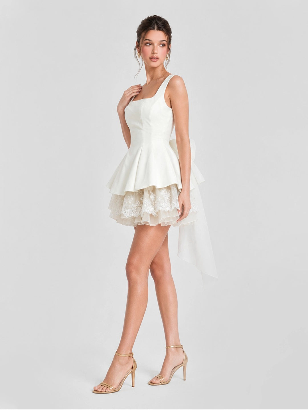 Lace Mini Dress with Detachable Bow Back