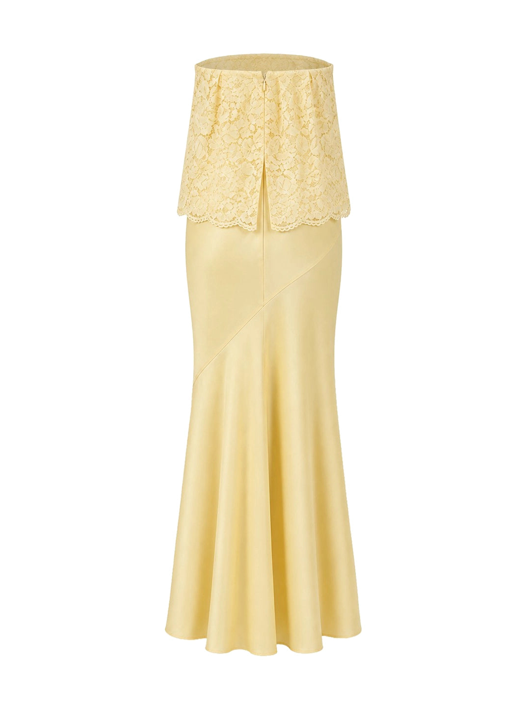 Lace Patchwork Satin Bandeau Maxi Dress