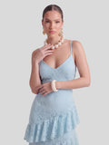 Lace Plunge-Neck Maxi Dress With Ruffled Detailing