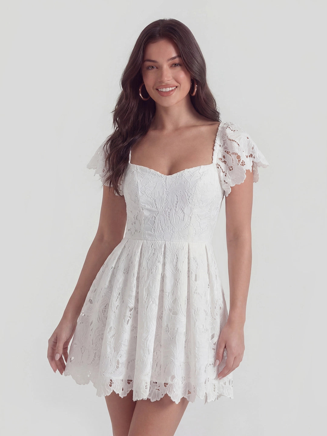 Lace Sweetheart-Neck Mini Dress