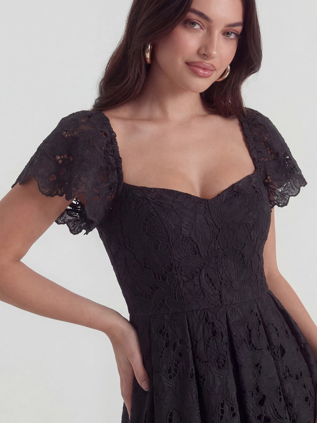 Lace Sweetheart-Neck Mini Dress