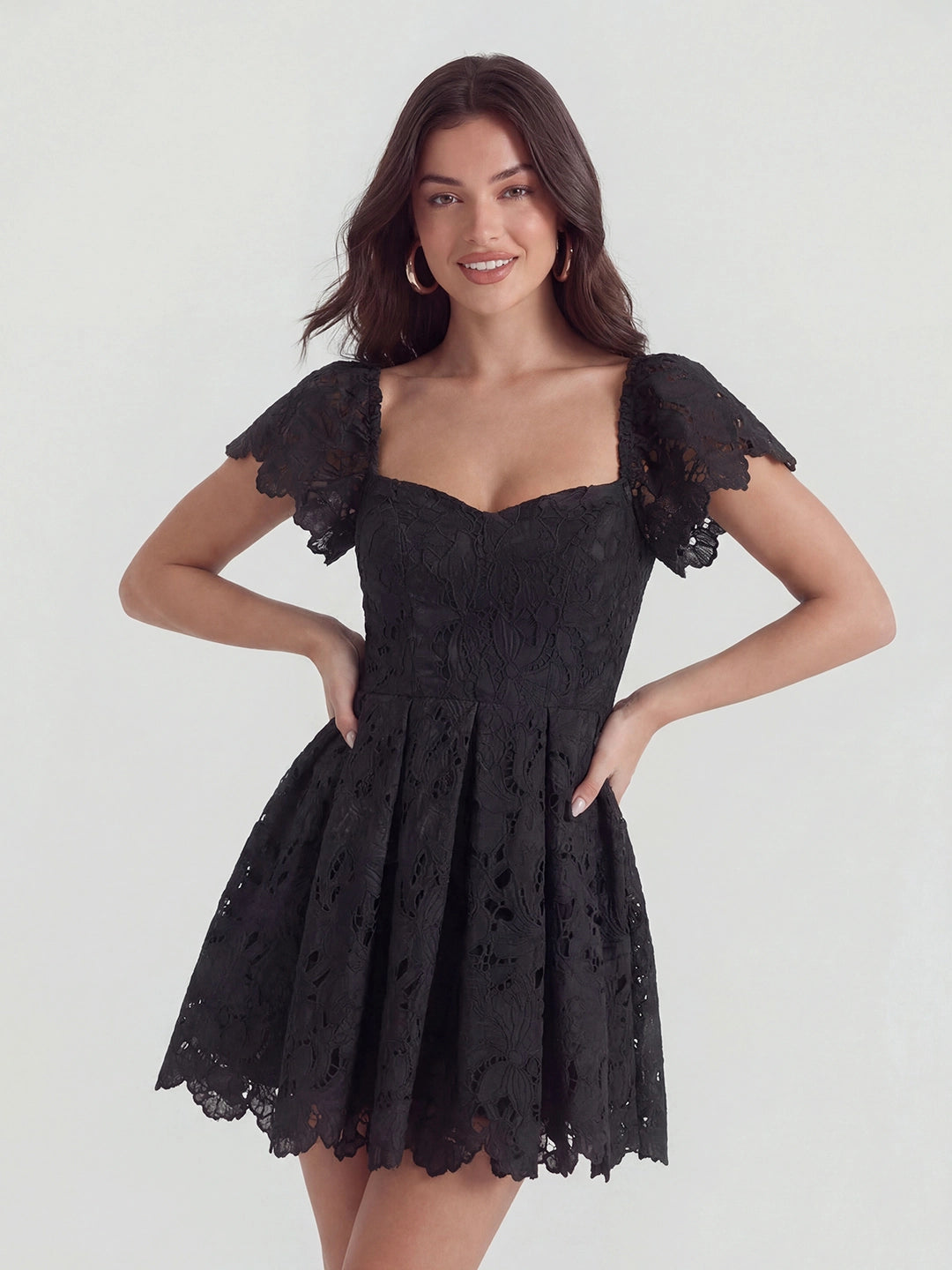 Lace Sweetheart-Neck Mini Dress