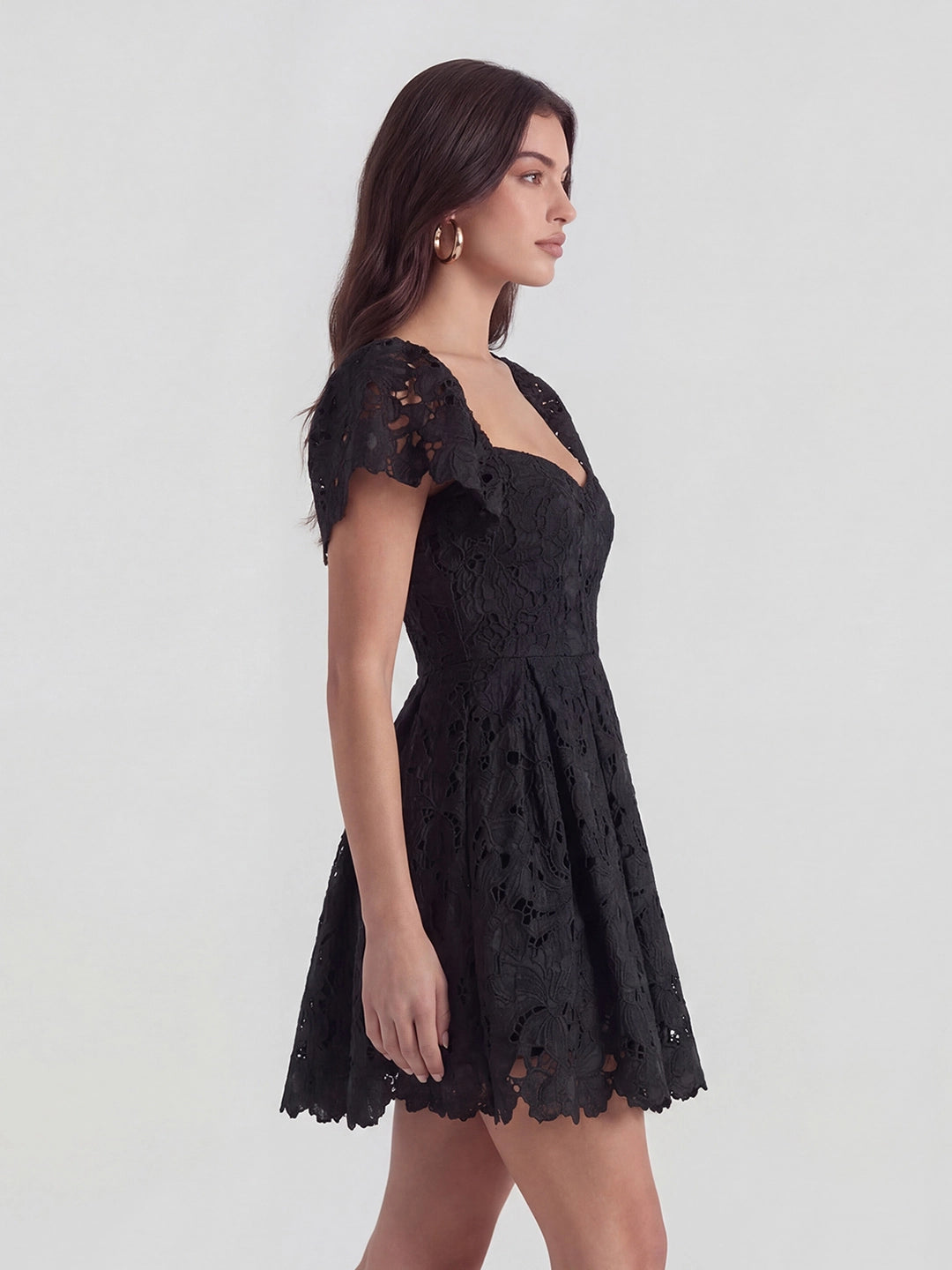 Lace Sweetheart-Neck Mini Dress