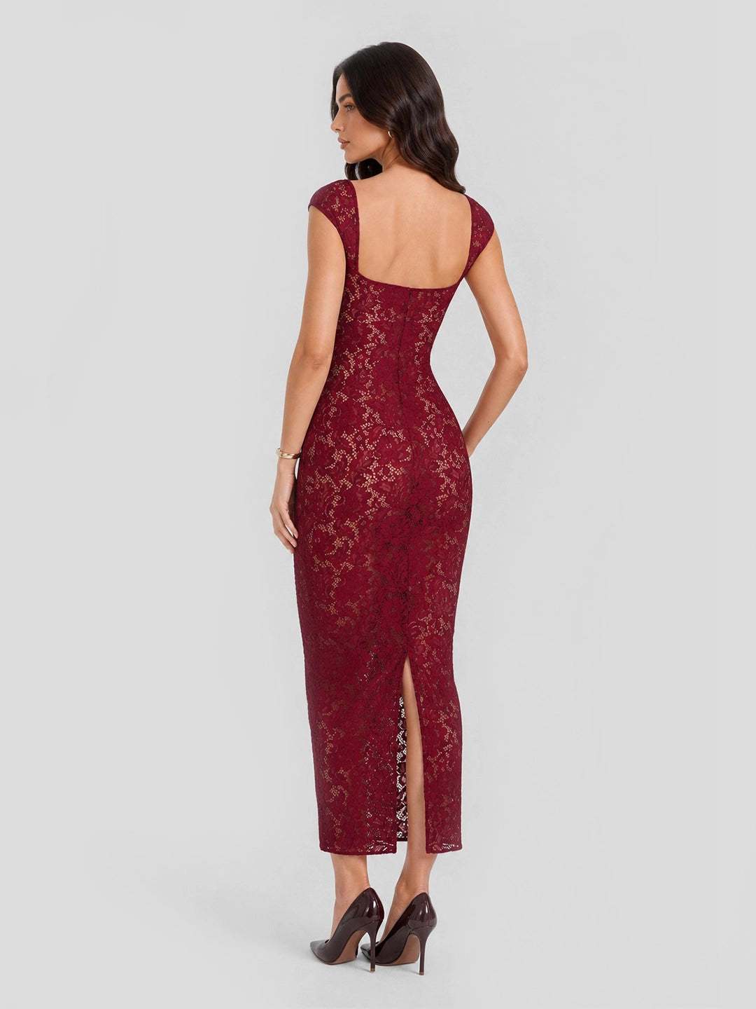 Lace Sweetheart Neck Midi Dress with Tuliped Hemline