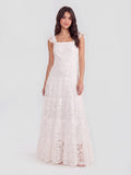 Tiered Vertical Lace Maxi Dress with Square Neckline