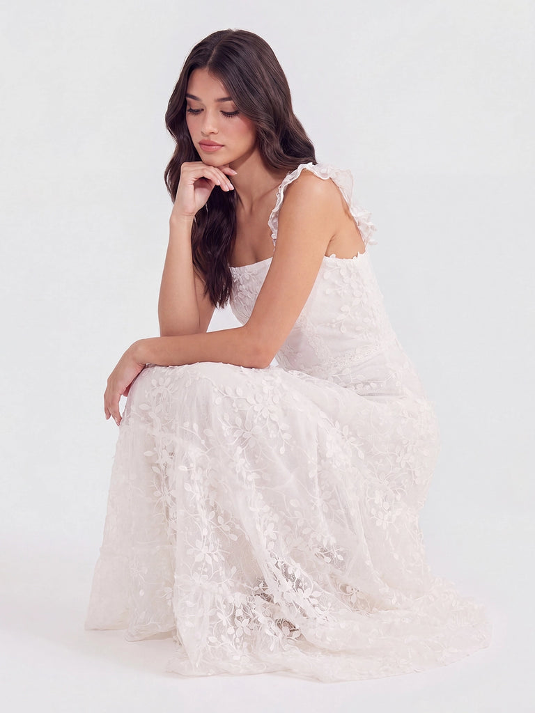 Tiered Vertical Lace Maxi Dress with Square Neckline Tiered Vertical Lace Maxi Dress with Square Neckline