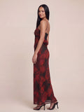 Valentine's Day Exclusive - Lace Trim Cowl Back Floral Mesh Maxi Dress