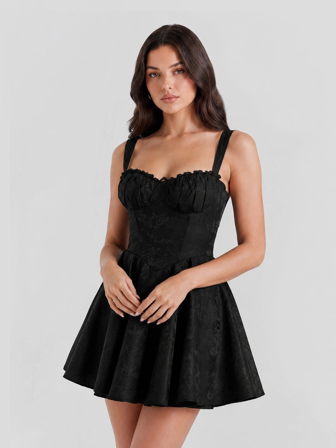 Lace Trim Jacquard Corset Mini Dress