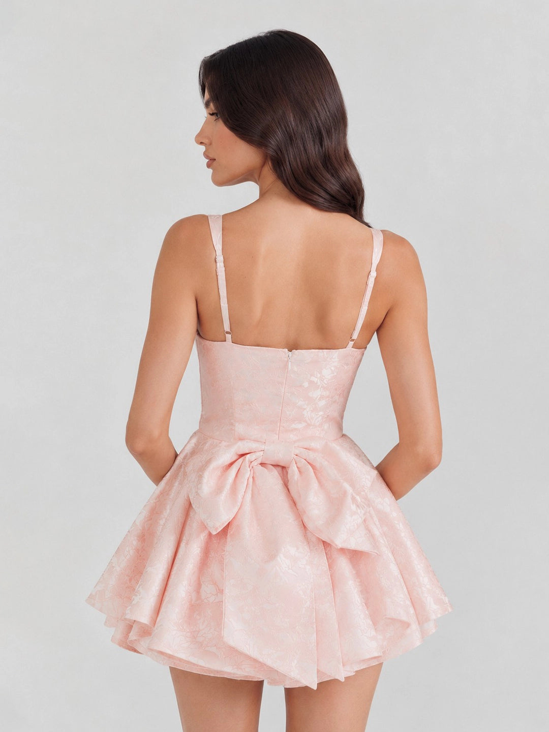 Lace Trim Jacquard Corset Mini Dress