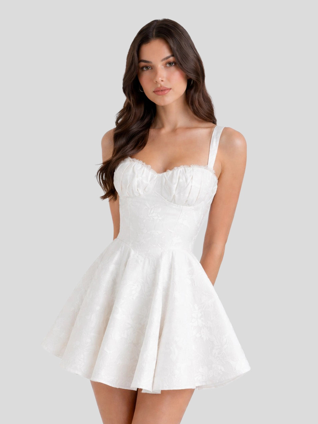 Lace Trim Jacquard Corset Mini Dress