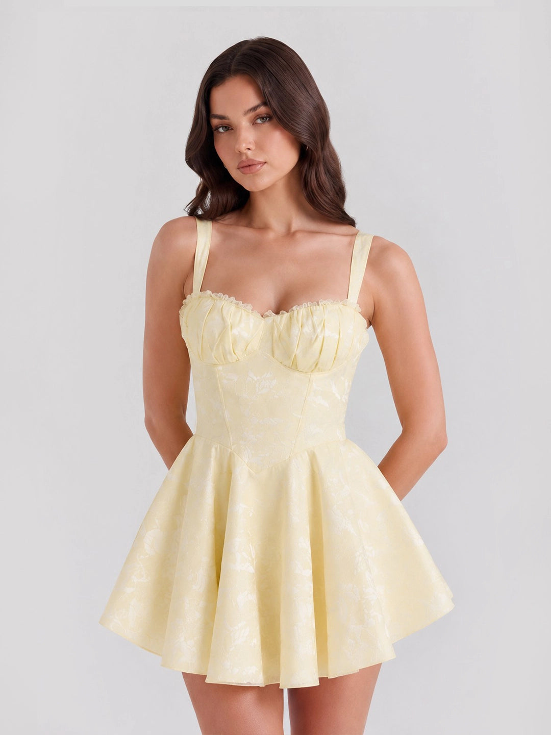 Lace Trim Jacquard Corset Mini Dress