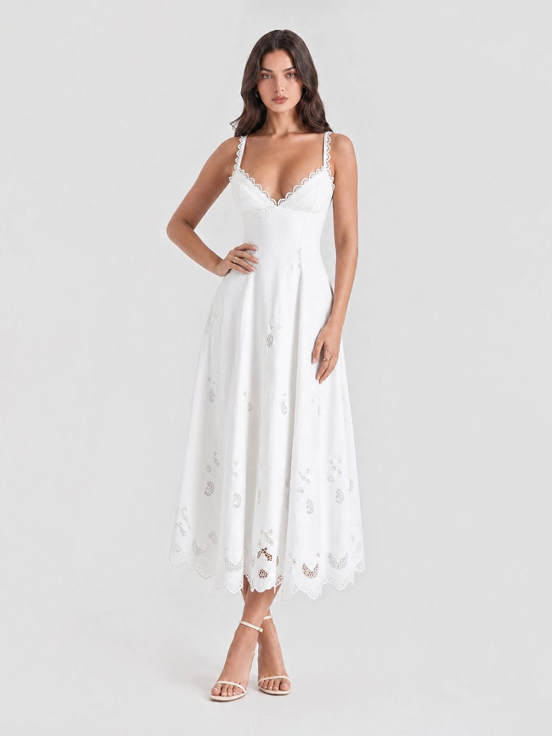 Lace & Cotton Broderie Anglais Midi Sundress