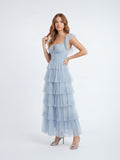 Layered ruffled tulle maxi dress
