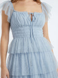 Layered ruffled tulle maxi dress