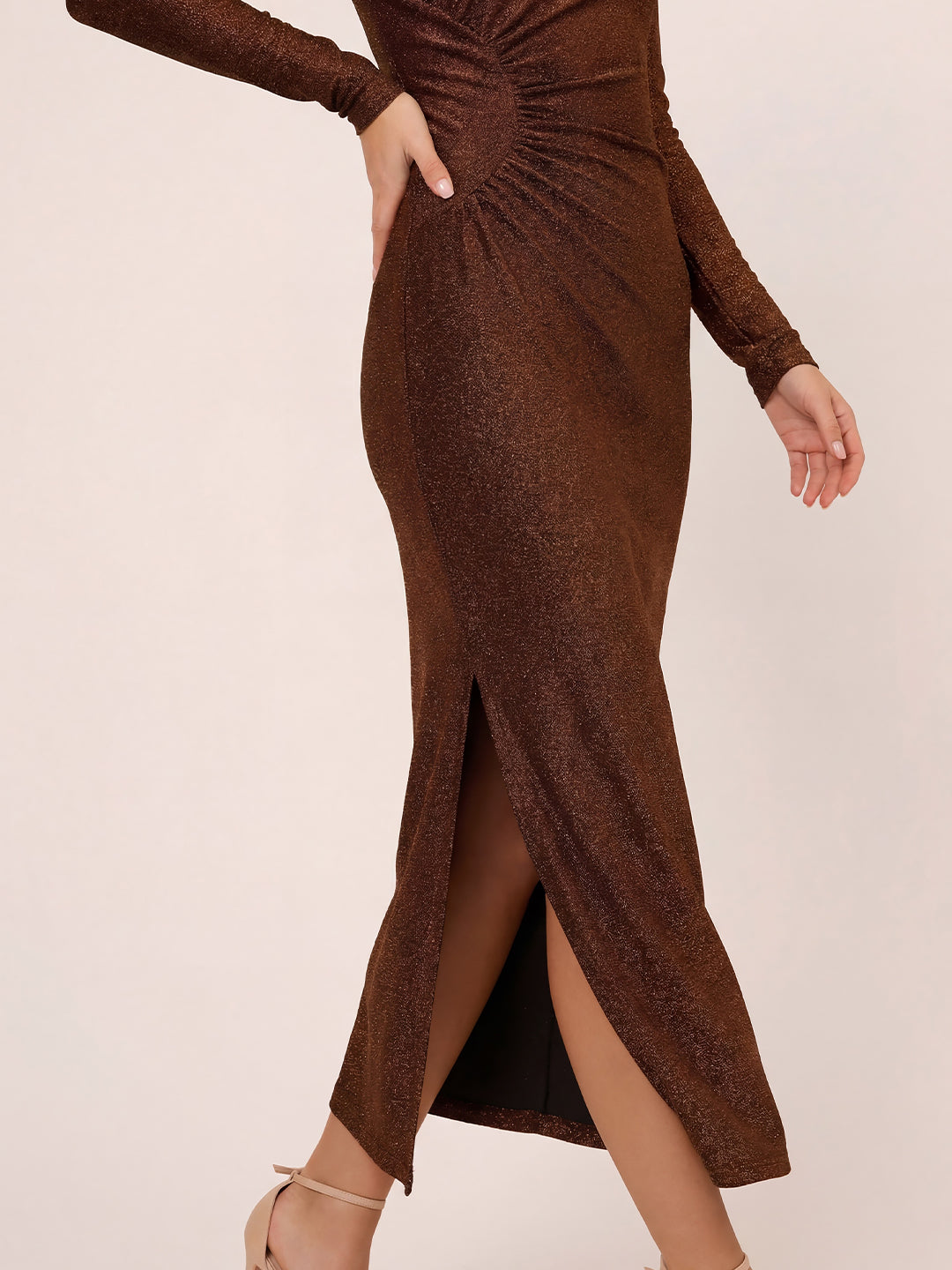Long Sleeve Shimmer Knit Midi Dress