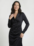Long Sleeve Taffeta Tuxedo Gown In Black
