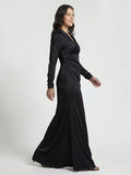 Long Sleeve Taffeta Tuxedo Gown In Black