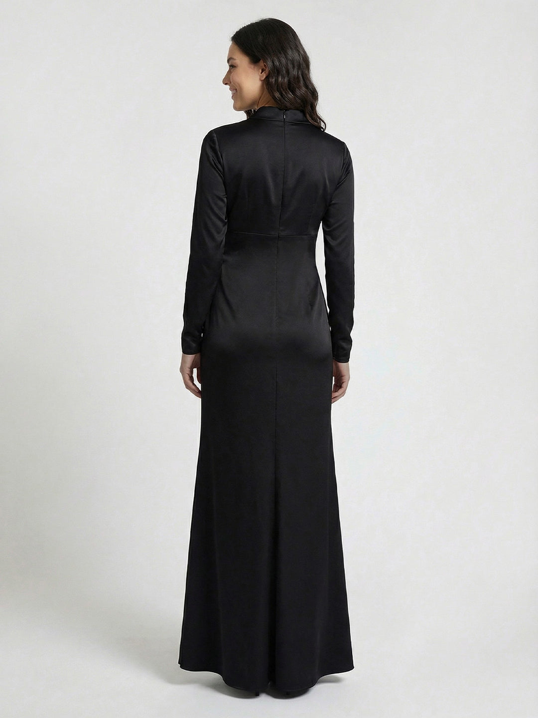 Long Sleeve Taffeta Tuxedo Gown In Black