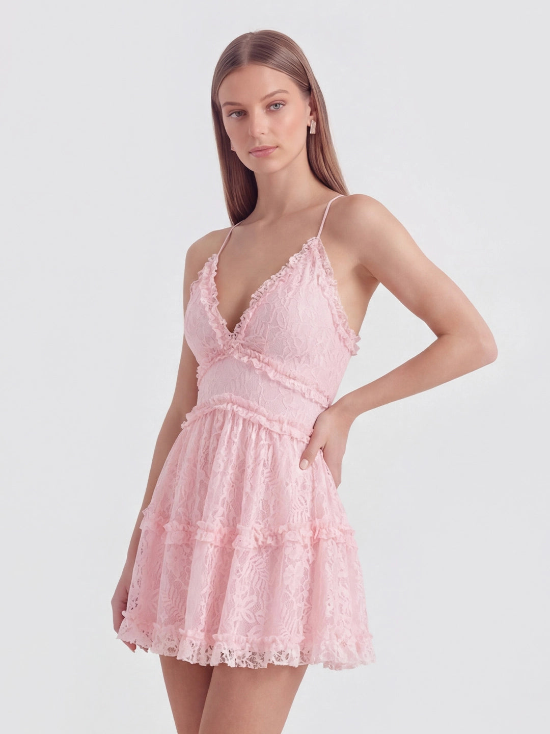 Low Back Cami Strap Lace Mini Dress