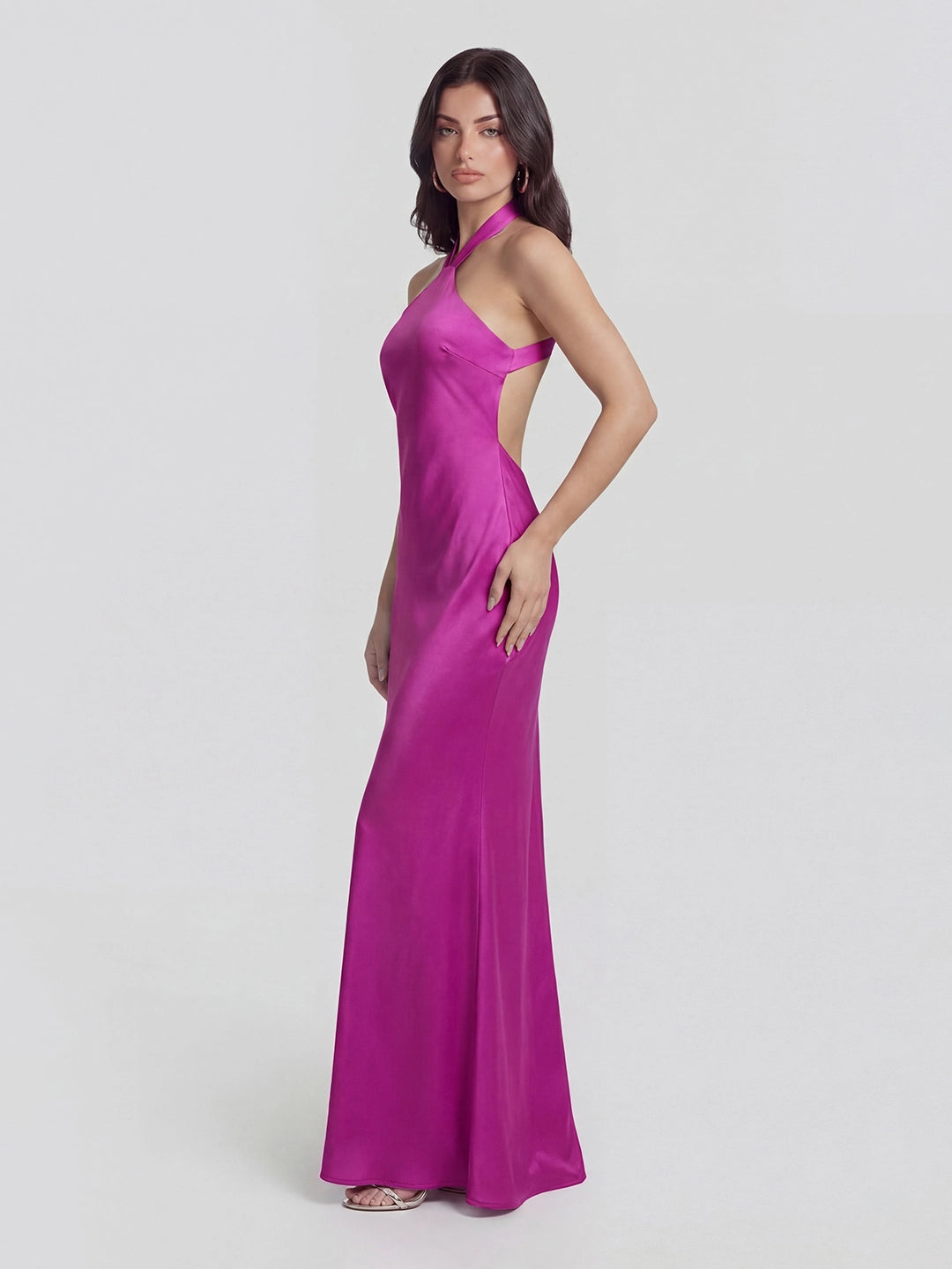 Low Cross Back Halter Maxi Dress