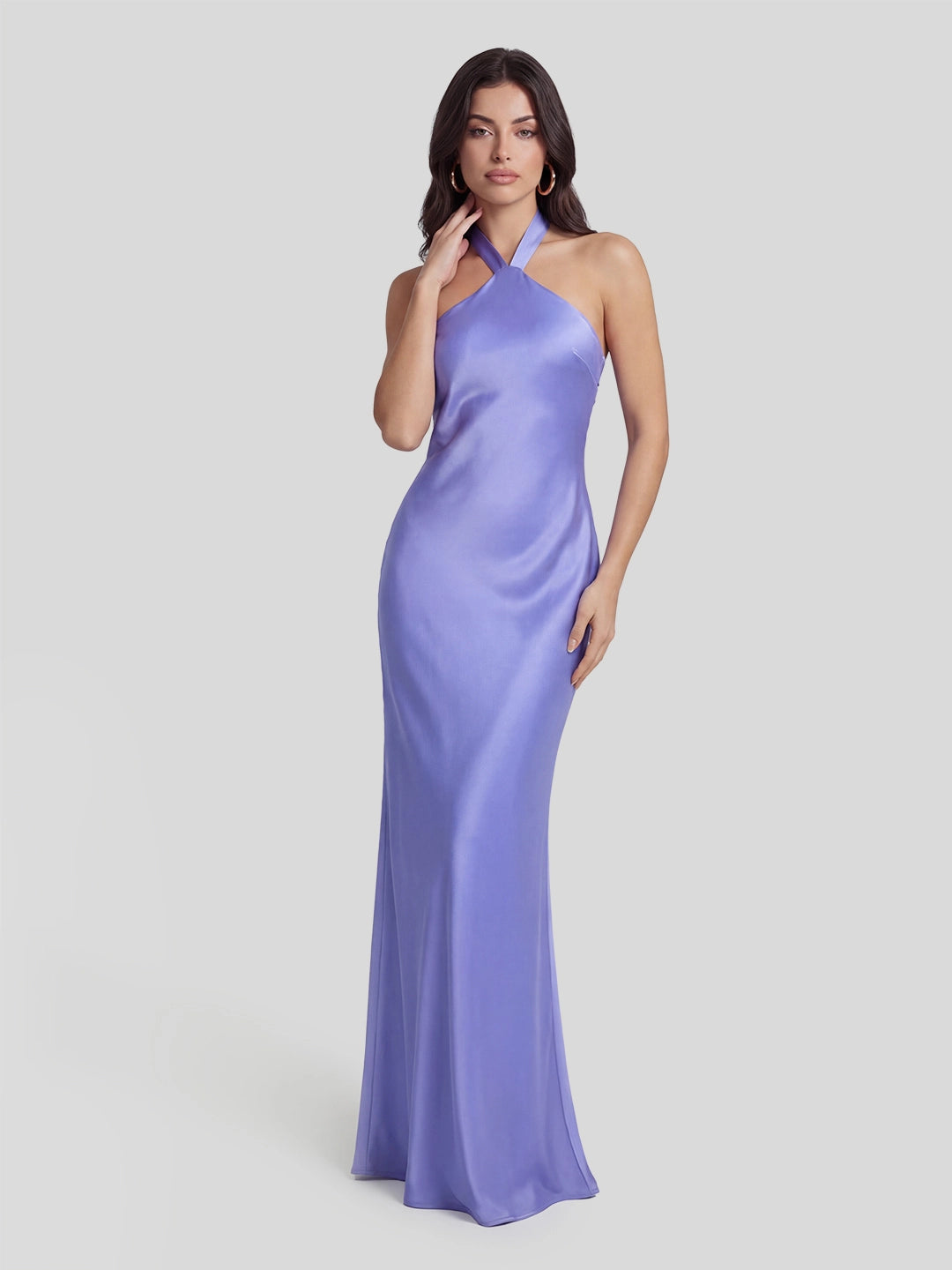 Low Cross Back Halter Maxi Dress