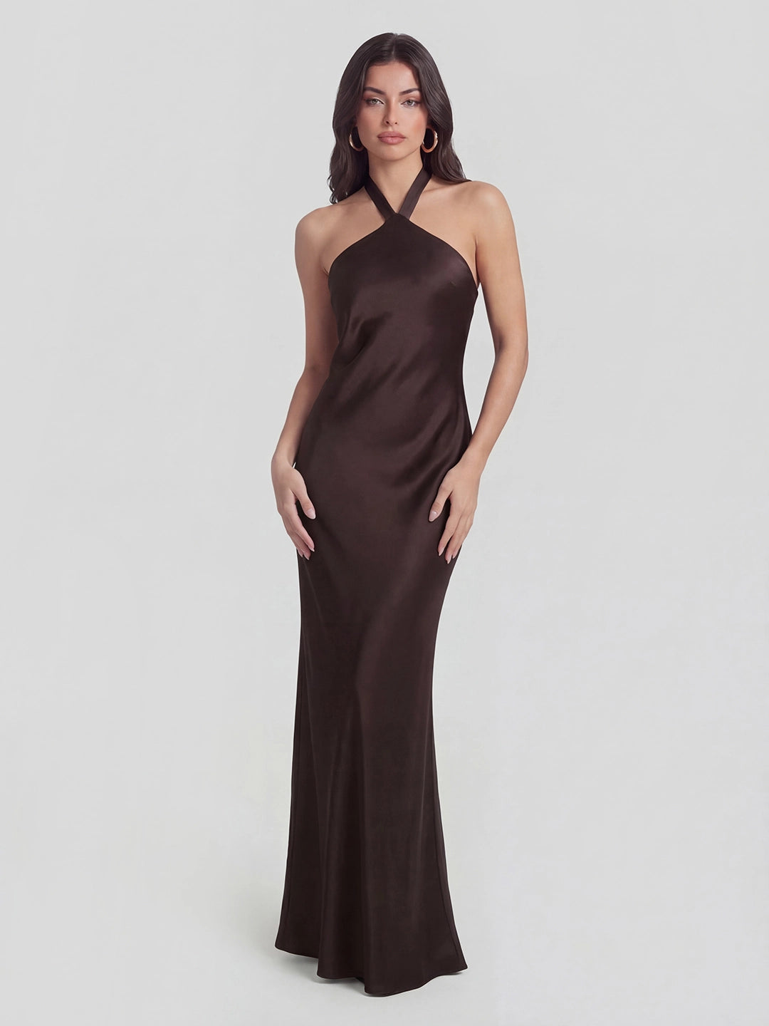 Low Cross Back Halter Maxi Dress