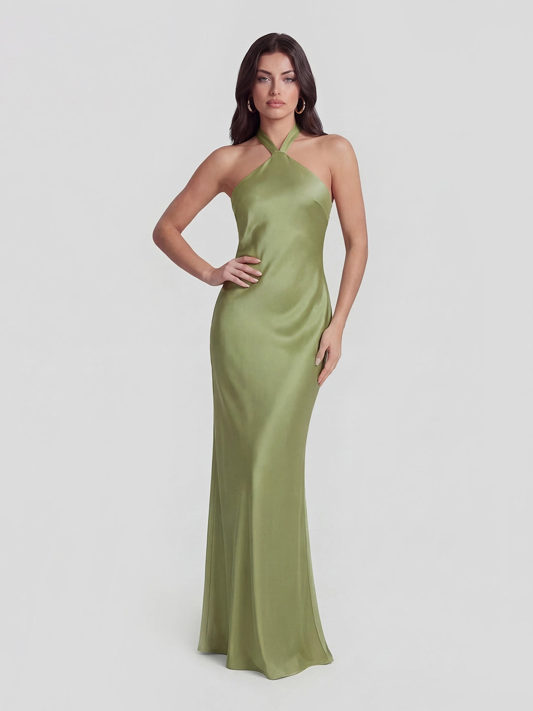 Low Cross Back Halter Maxi Dress