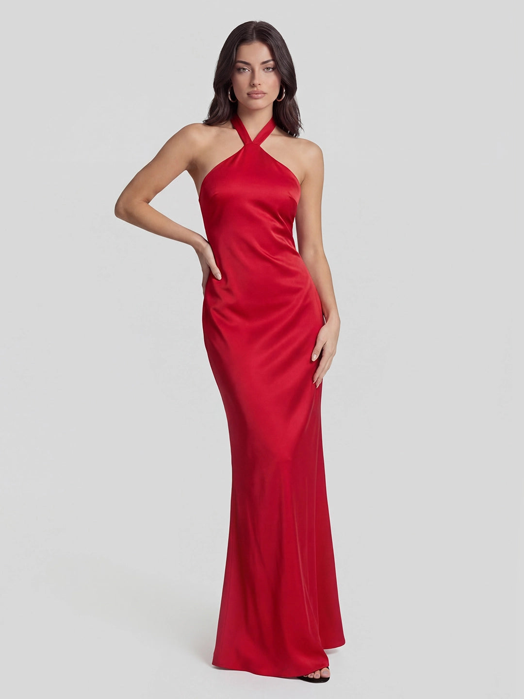 Low Cross Back Halter Maxi Dress