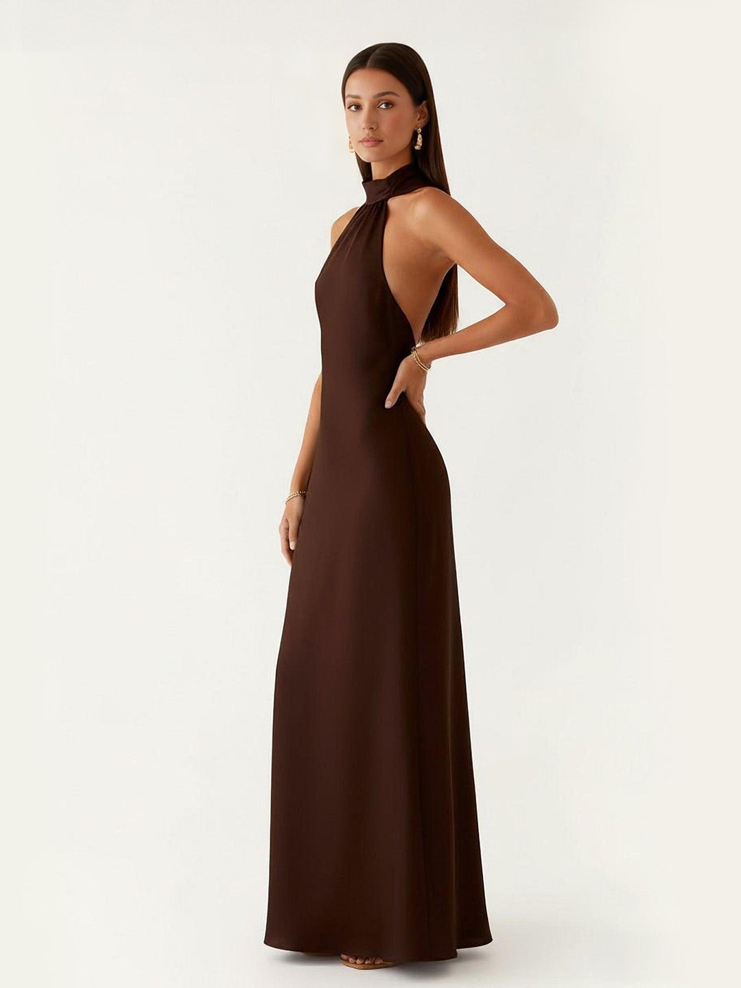 Luxe Bias-Cut Scarf Halter-Back Maxi Dress