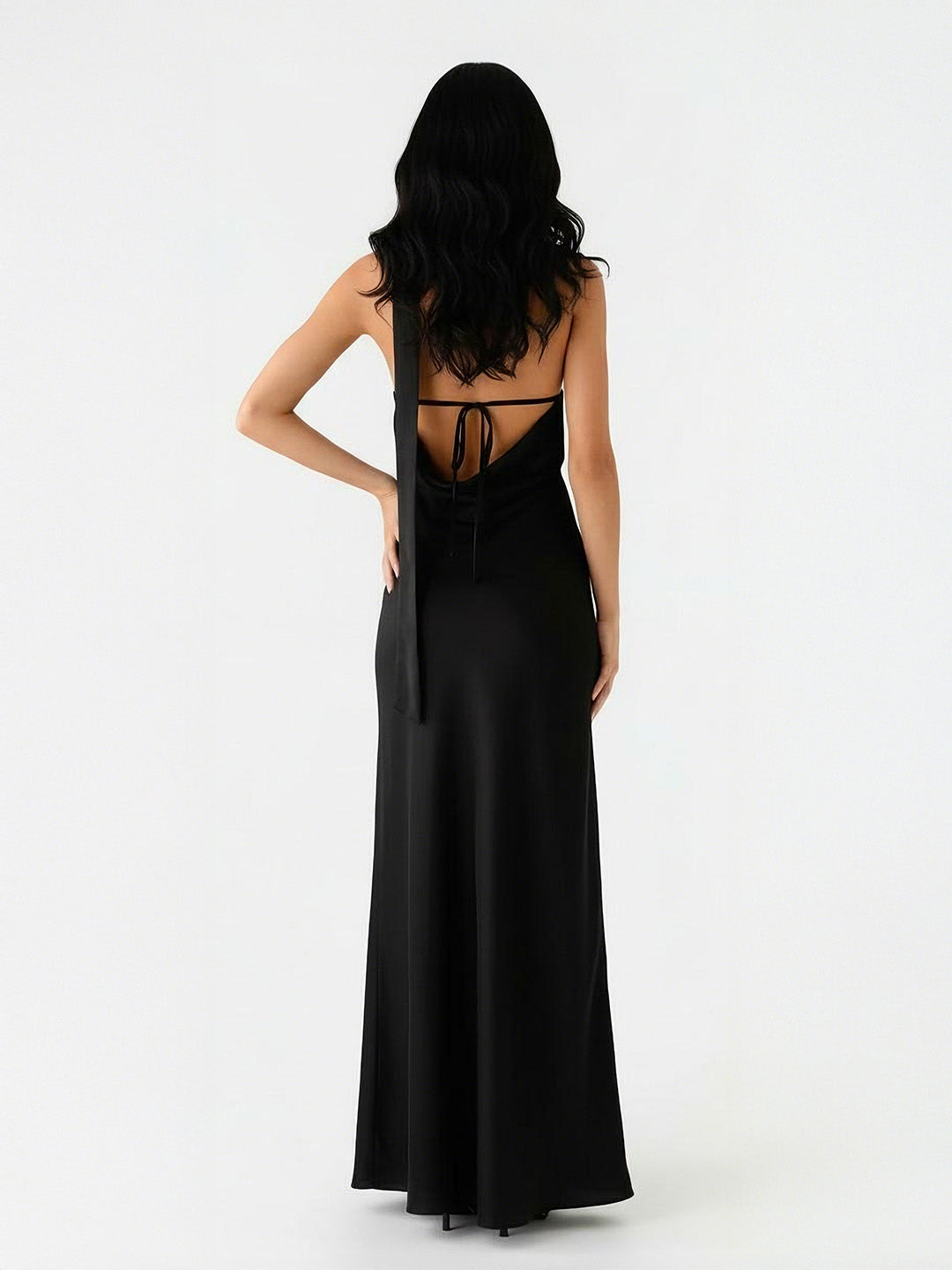 Luxe Bias-Cut Scarf Halter-Back Maxi Dress