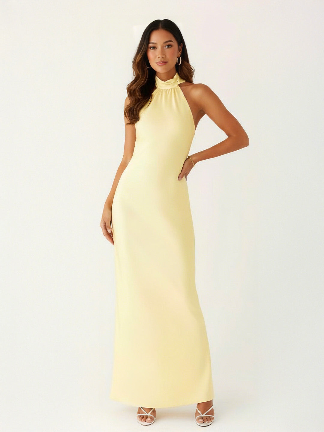 Luxe Bias-Cut Scarf Halter-Back Maxi Dress