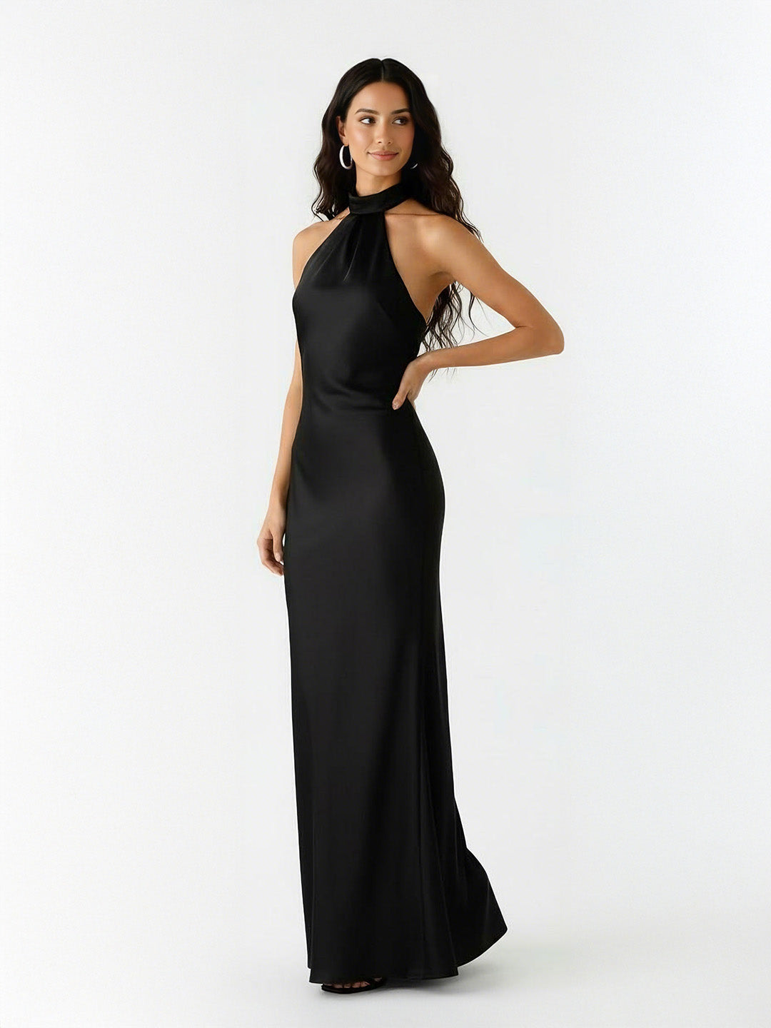 Luxe Bias-Cut Scarf Halter-Back Maxi Dress