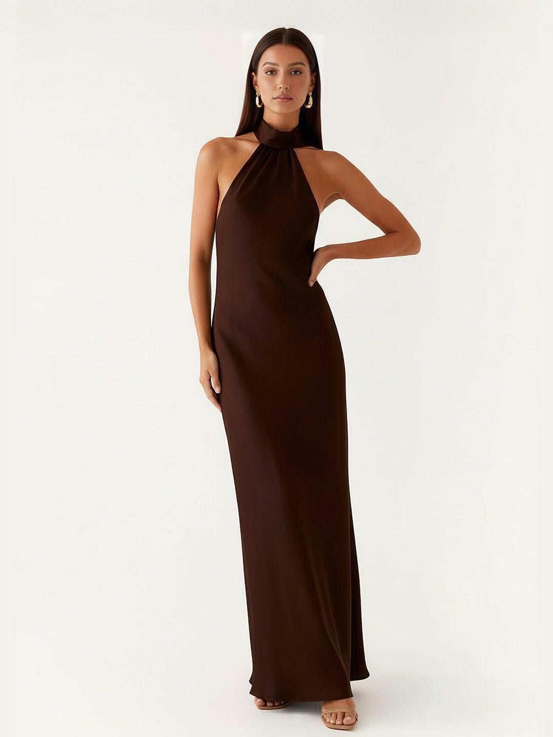 Luxe Bias-Cut Scarf Halter-Back Maxi Dress