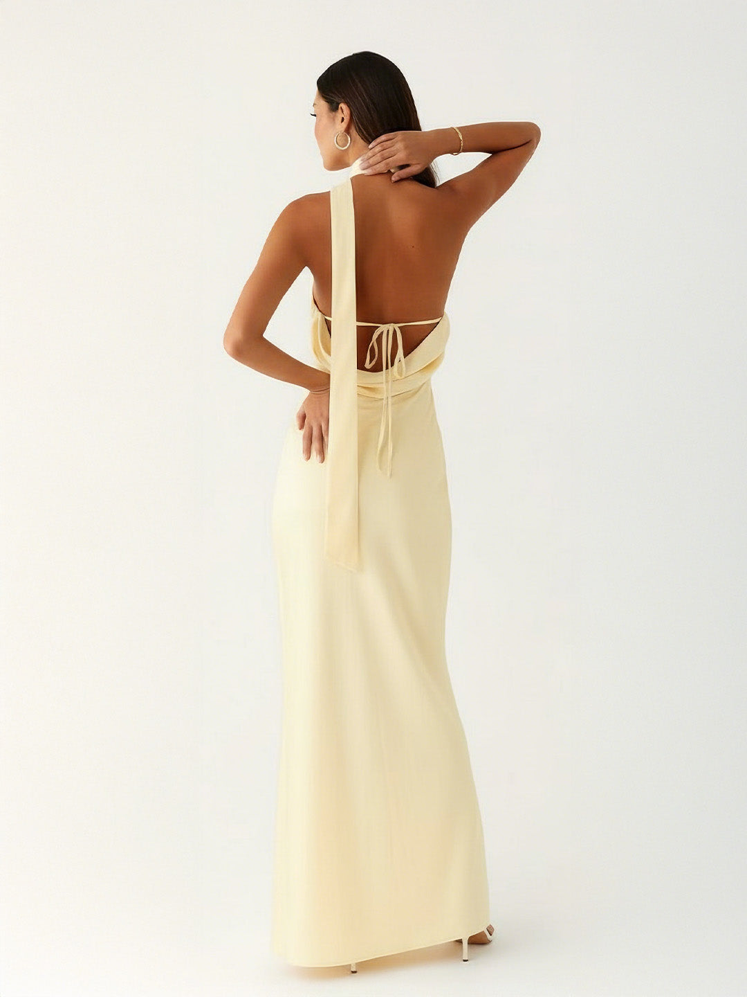 Luxe Bias-Cut Scarf Halter-Back Maxi Dress