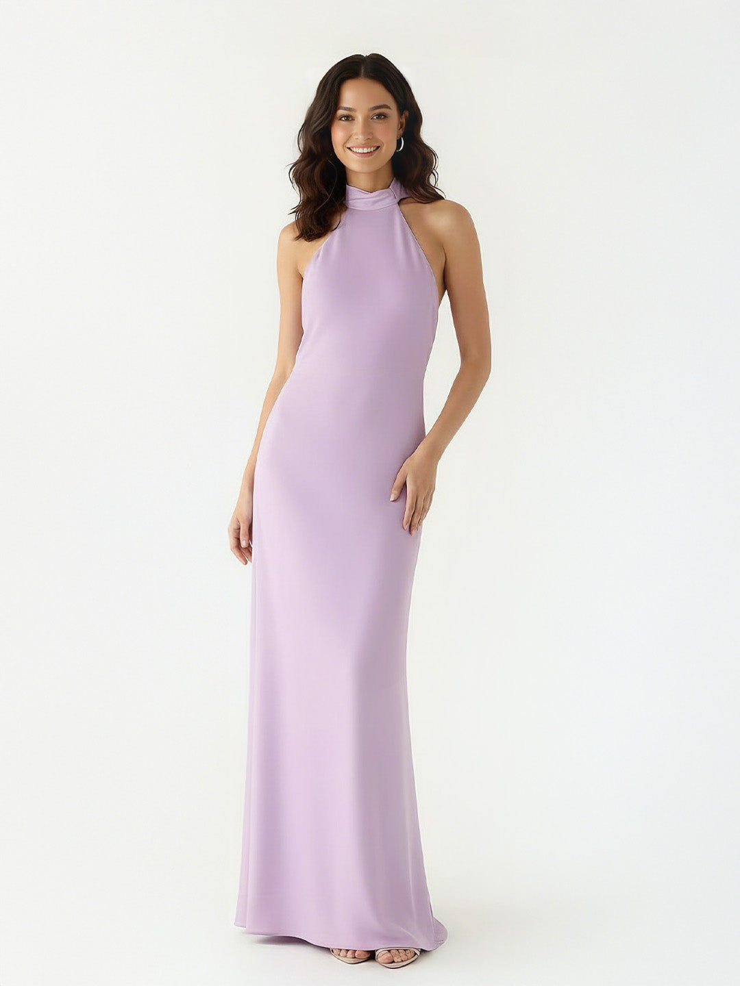 Luxe Bias-Cut Scarf Halter-Back Maxi Dress