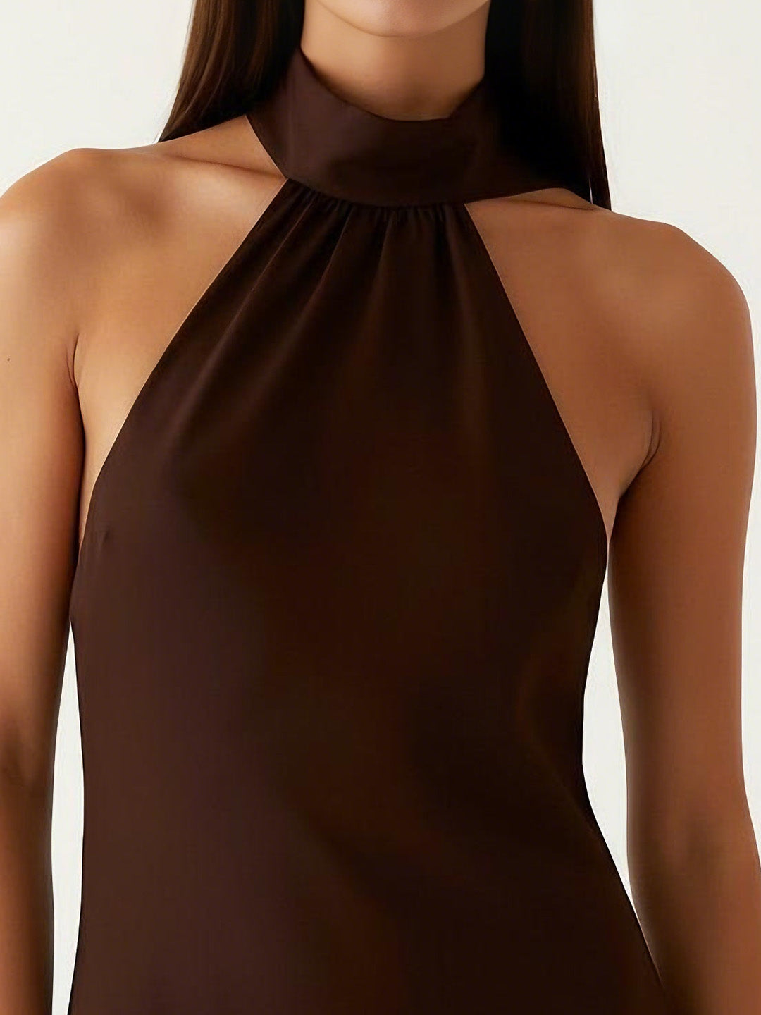 Luxe Bias-Cut Scarf Halter-Back Maxi Dress
