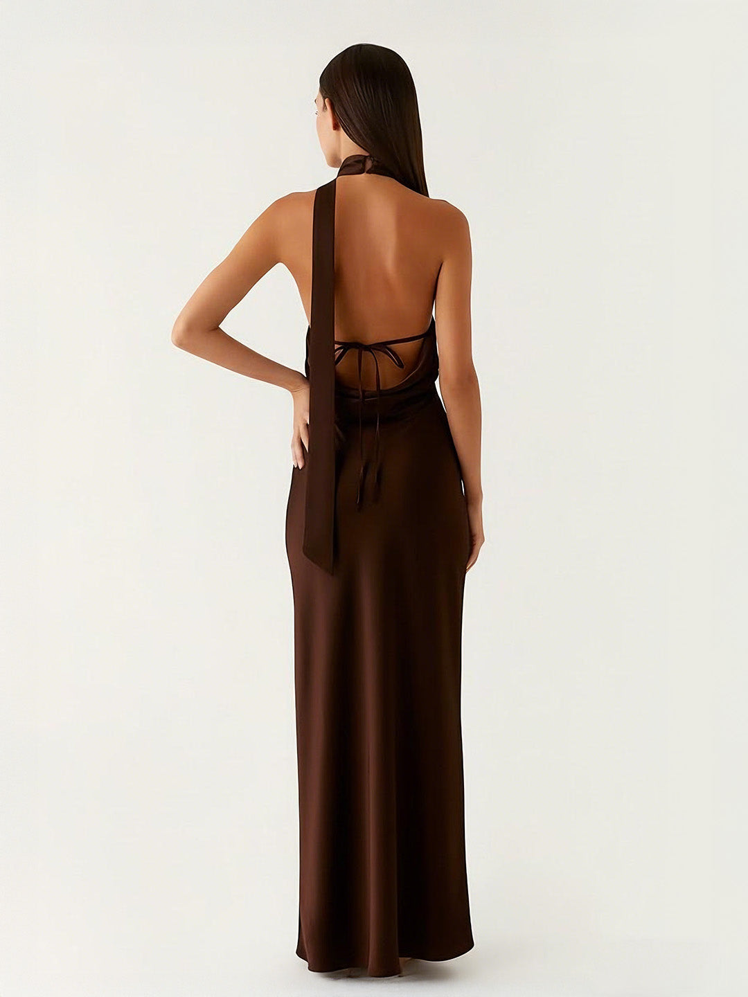 Luxe Bias-Cut Scarf Halter-Back Maxi Dress