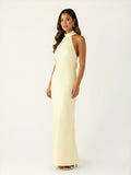 Luxe Bias-Cut Scarf Halter-Back Maxi Dress