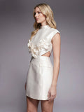 Luxe Structured Satin Corsage Sculpted Mini Dress