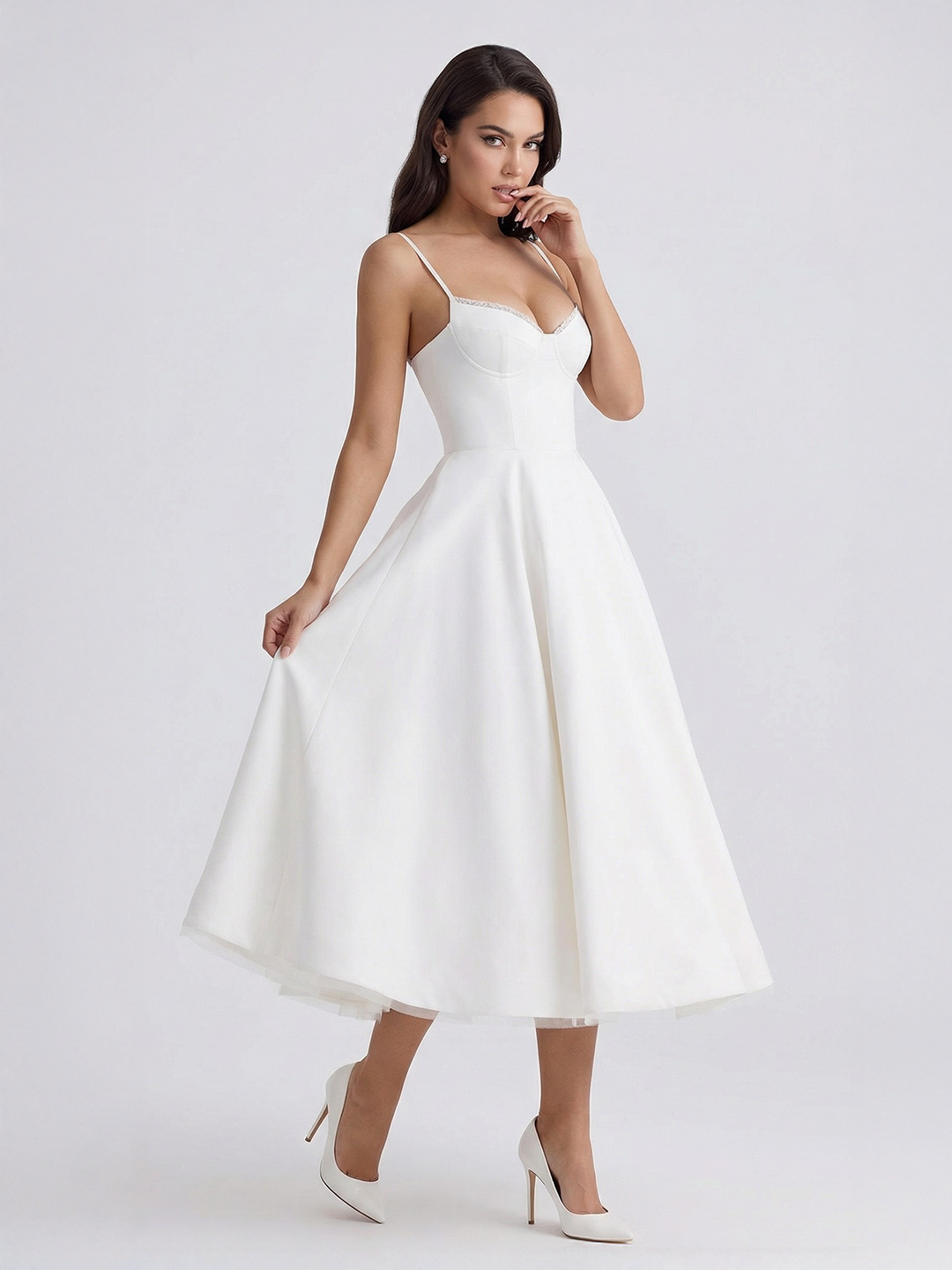 Bustier Stretch Satin Midi Dress