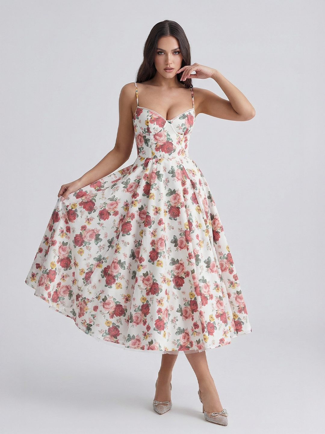 Bustier Stretch Satin Midi Dress