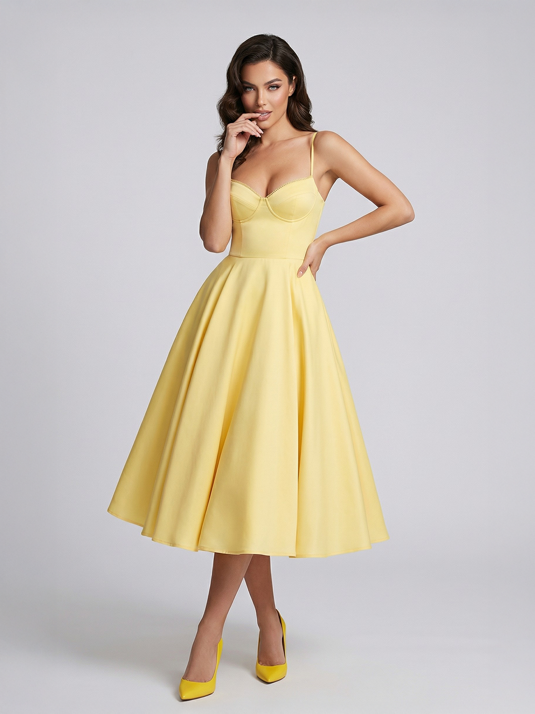 Bustier Stretch Satin Midi Dress