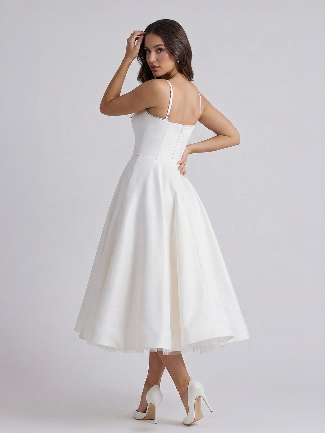 Bustier Stretch Satin Midi Dress