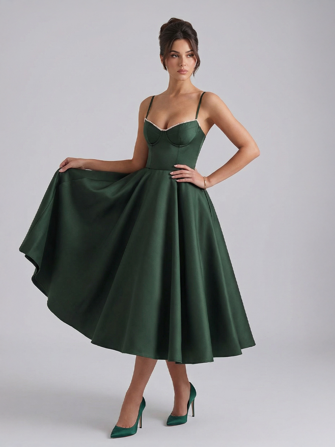 Bustier Stretch Satin Midi Dress