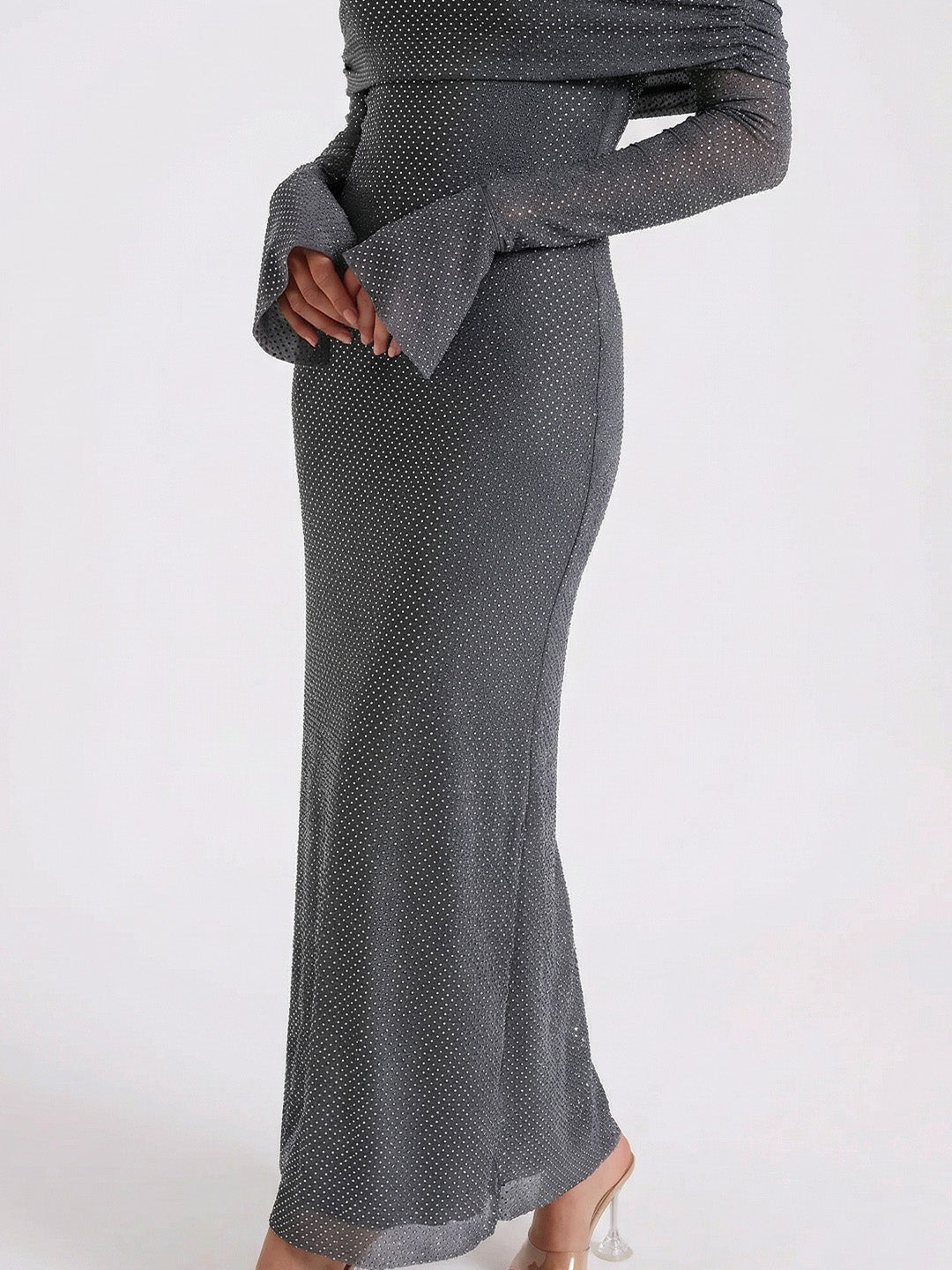 Off Shoulder Diamante Maxi Dress